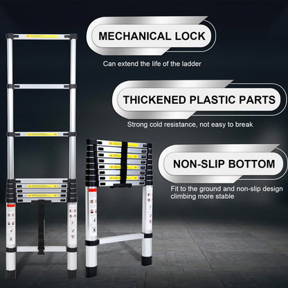 Telescopische Aluminium Ladder – Uitschuifladder – Opvouwbare Ladder – Bureauladder – Steekladder – 4,4 Meter Hoog – Lichtgewicht En Veilig