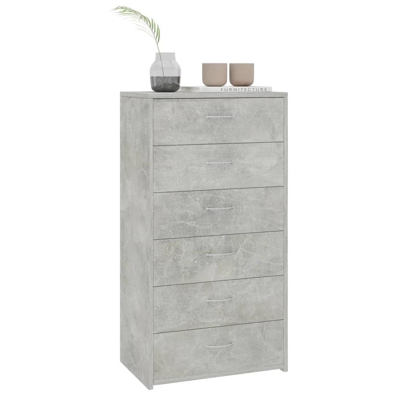 Ladekast – Opbergkast – Dressoir – Kommode – Ladenkast – 6 Lades – Vergrendelbaar – Betongrijs – Houtcomposiet – Ruime Opbergruimte – Vloermontage – Modern Design