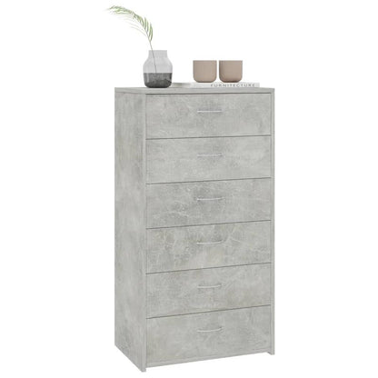 Ladekast – Opbergkast – Dressoir – Kommode – Ladenkast – 6 Lades – Vergrendelbaar – Betongrijs – Houtcomposiet – Ruime Opbergruimte – Vloermontage – Modern Design