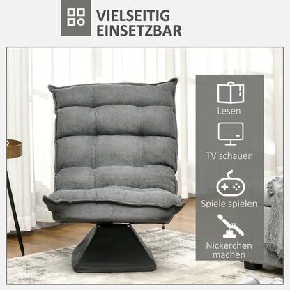 Vloerstol – Vloerstoel – Zitstoel – Ligstoel – Slaapstoel – Verstelbare Rugleuning Tot 120° – 360° Draaibare Basis – Stalen Frame – Comfortabele Dikke Bekleding Grijs