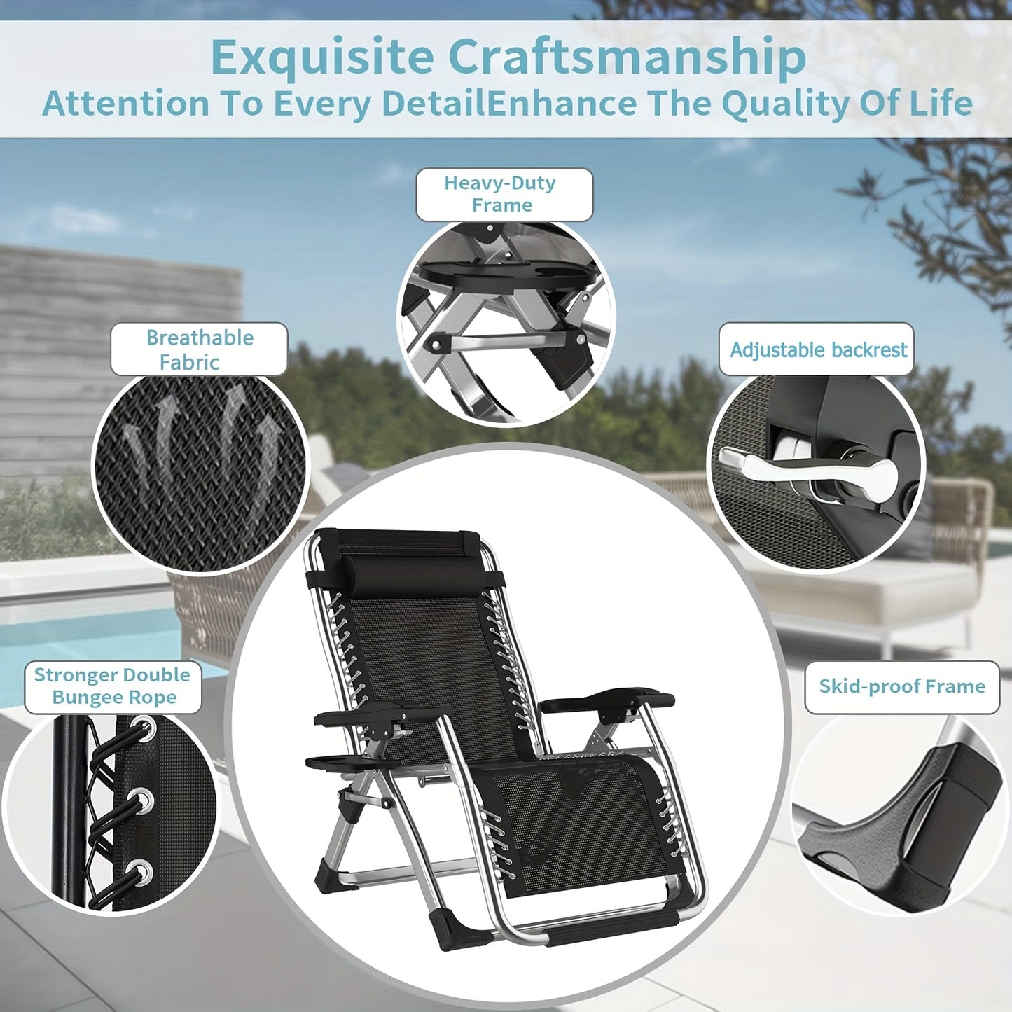 2-Pack Oversized Foldable Zero Gravity Chair, Extra Wide 83CM Folding Outdoor Garden Reclining Patio Lounge Chair With 170 X 50 Cm Cushion And Cup Holder- Ergonomic Adjustable Reclining Folding Outdoor Chairs, Load Capacity U