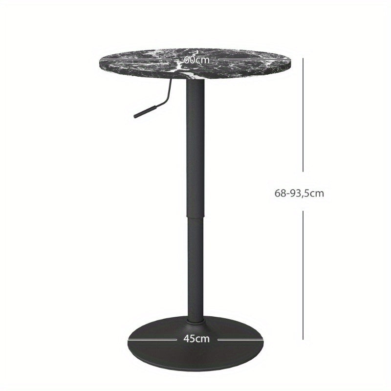 Bartafel Rond – Keukentafel – Bistrotafel – Ontbijttafel – Pubtafel – Compact – Marmer Look – Verstelbare Hoogte – 60x68x93,5 cm – Zwart