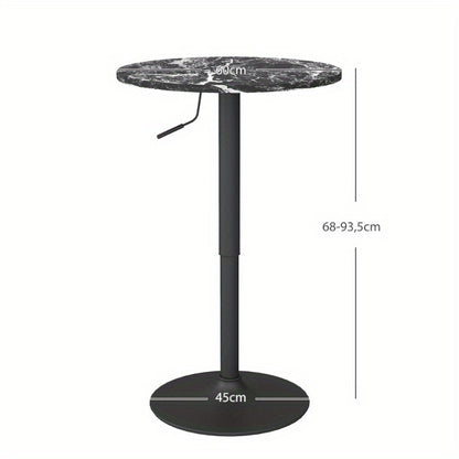 Bartafel Rond – Keukentafel – Bistrotafel – Ontbijttafel – Pubtafel – Compact – Marmer Look – Verstelbare Hoogte – 60x68x93,5 cm – Zwart