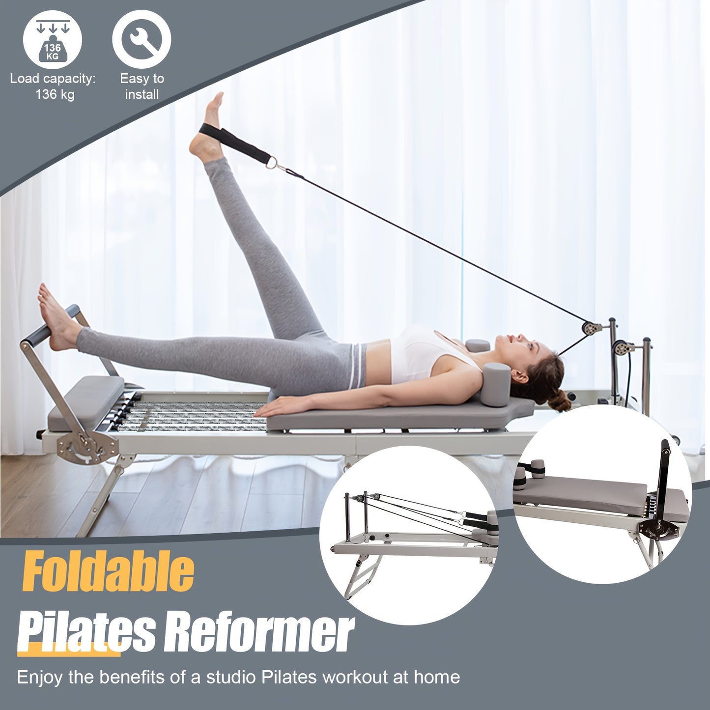 Pilatesapparaat – Pilates Reformer – Pilates Machine – Fitnessapparaat – Core Trainer – Inklapbaar & Compact – Stalen Frame – Verstelbare Weerstand