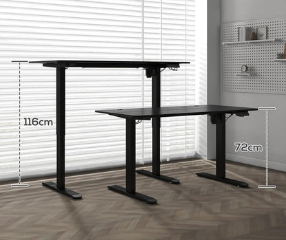 Hoog-laag bureau – Verstelbaar bureau – Zit-sta bureau – Computerbureau – Werkplek bureau – Handmatig verstelbaar – Houten blad 140x70 cm – Strak zwart design