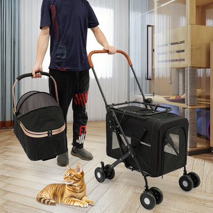 3-in-1 Heavy-Duty Two-Tier Pet Stroller Compatible for Dogs & Cats - Heavy-Duty Oxford Fabric & Frame, Spacious 2-Tier Kennel with Ventilation, Design & All-Terrain Wheels - Lightweight Portable Cart for Twins/Pets
