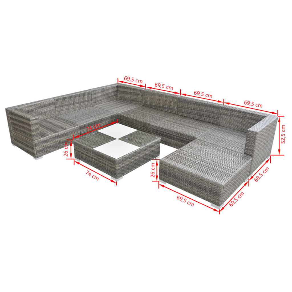 Loungebank – Loungeset – Tuinbank – Loungesofa – Buitenbank – Weerbestendig PE-Rattan – Gepoedercoat Stalen Frame – Inclusief Comfortabele Kussens – Grijs