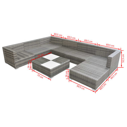 Loungebank – Loungeset – Tuinbank – Loungesofa – Buitenbank – Weerbestendig PE-Rattan – Gepoedercoat Stalen Frame – Inclusief Comfortabele Kussens – Grijs
