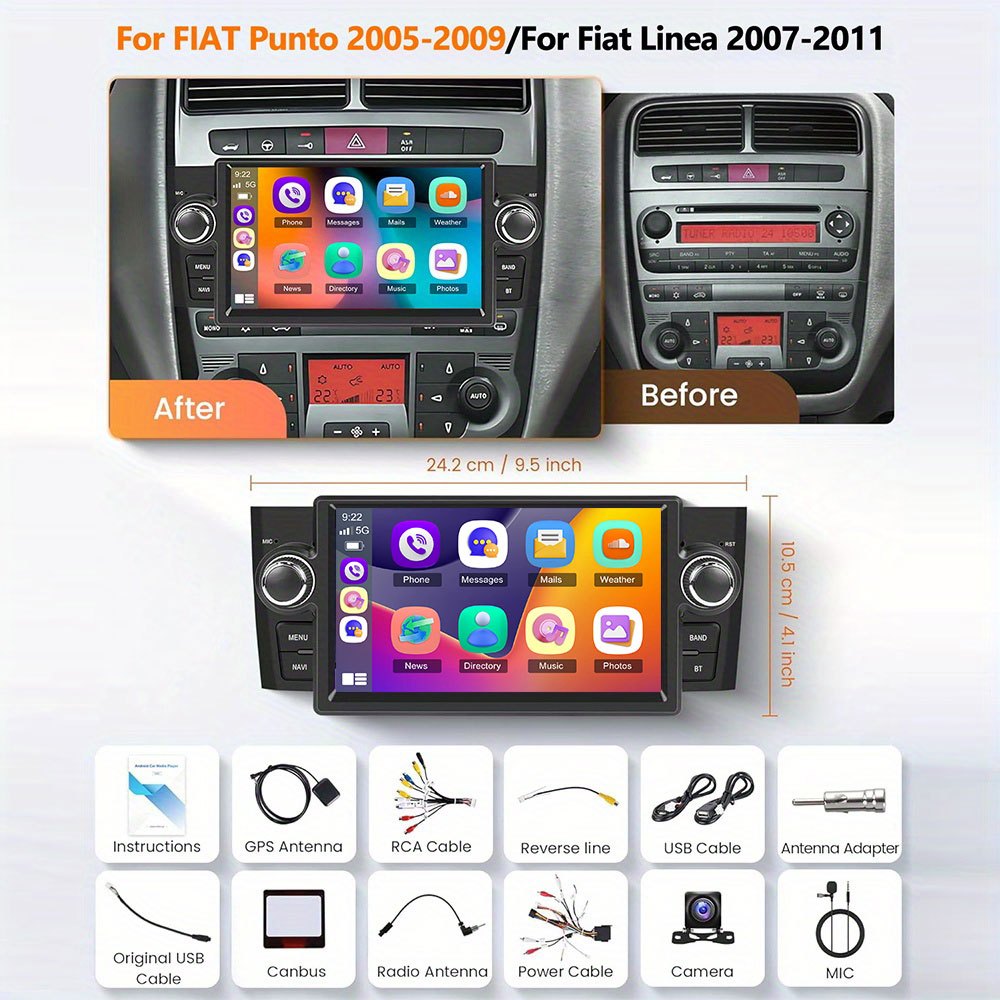 Autoradio – Android Radio – Auto Stereo – Multimedia Speler – Navigatiesysteem – 7 Inch HD Touchscreen – Draadloos CarPlay & Android Auto – Inclusief AHD Achteruitrijcamera & Microfoon