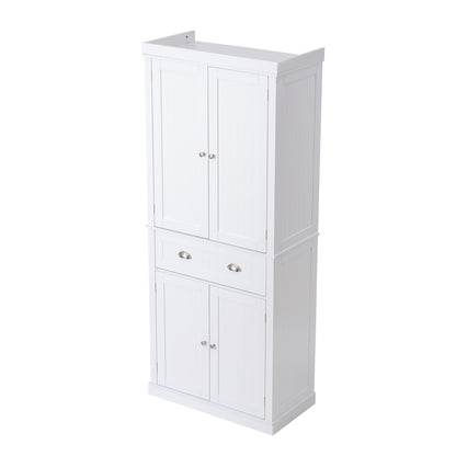 Opbergkast – Keukenkast – Voorraadkast – Buffetkast – Dressoir – Wit – Hoog en Smal – Verstelbare Planken – Anti-Kantel Veiligheid