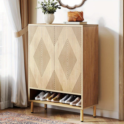 Schoenenkast – Schoenenopberger – Schoenenrek – Schoenenkastje – Schoenendisplay – 6-laags met verstelbare planken – Houtcomposiet met metalen poten – Ruimte voor 24 paar schoenen – Modern design met schuine deuren