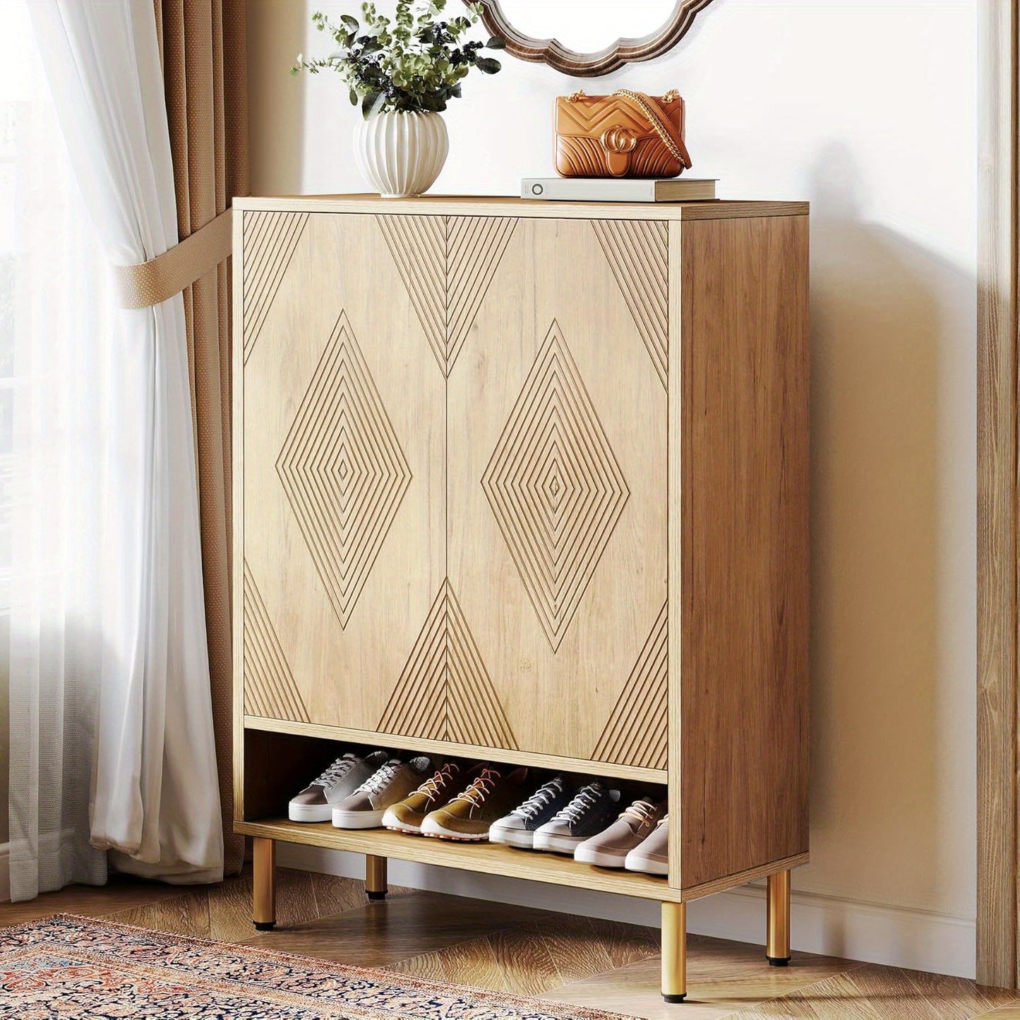 Schoenenkast – Schoenrek – Schoenopberger – Schoenmeubel – Schoenorganizer – 6-lagen Houten Kast – Verstelbare Planken – Eiken Hout Vloerkast