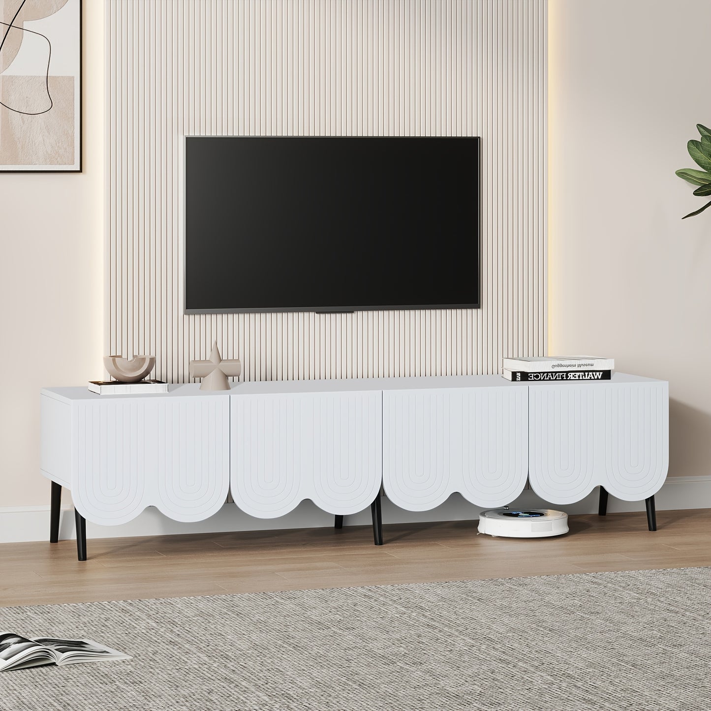 Tv Meubel – Tv Kast – TV Meubel Set – Televisiekast – Witte Moderne Tv Kast – 180x40x45 cm – Geschikt voor TV tot 80 inch – Dubbele Deuren met Kabelbeheer
