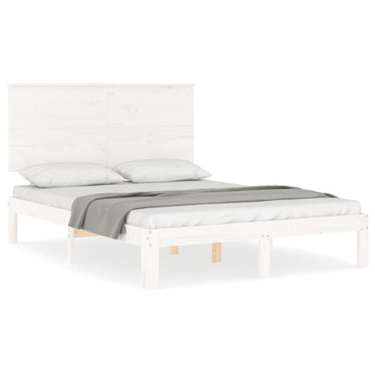 Modern Minimalist Small Double Bed Frame with Headboard - Solid Hardwood Construction, Easy Assembly, Space-Saving Design for Guest Rooms, Studios, Apartments - Durable Bed Furniture Neutral White Finish, Bed Room Decor And A