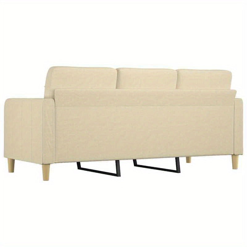 3-Zitsbank – 3-Persoonsbank – Zitbank – Sofa – Loveseat – Crème Stof – 180 cm breed – Massief Houten Frame – Laagwaardig Vezelplaat – Tijdloos Design – Eenvoudig Te Monteren