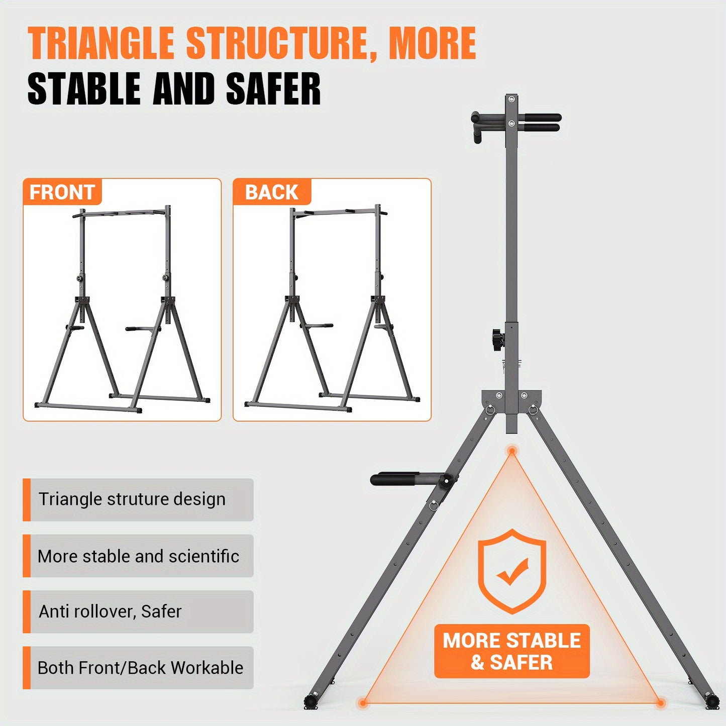 Power Tower – Krachtstation – Dipstation – Optrekstang – Fitnessstation – Inklapbaar En Verstelbaar – Stevig Koolstofstaal & Anti-Slip Rubber Voetjes