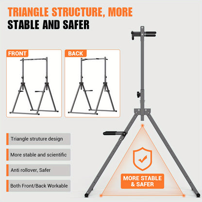 Power Tower – Krachtstation – Dipstation – Optrekstang – Fitnessstation – Inklapbaar En Verstelbaar – Stevig Koolstofstaal & Anti-Slip Rubber Voetjes