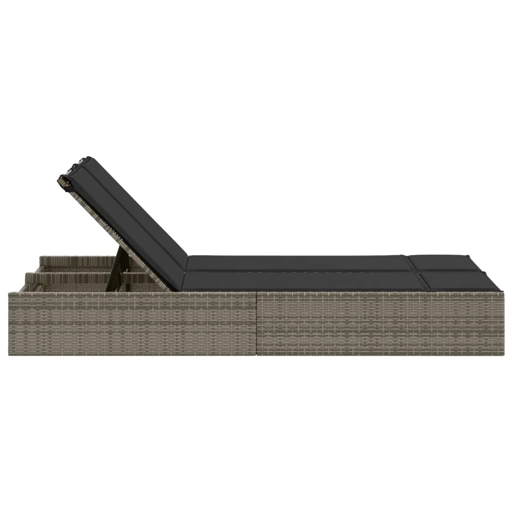 Dubbele Lounger – Tweepersoons Loungeset – Tuinbank – Buitenbank – Ligstoel – Verstelbare Rugleuning – Weerbestendig PE-Rattan Grijs