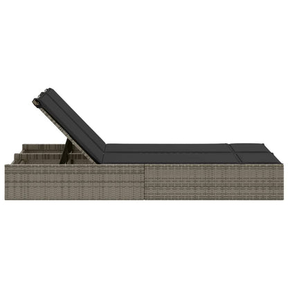 Dubbele Lounger – Tweepersoons Loungeset – Tuinbank – Buitenbank – Ligstoel – Verstelbare Rugleuning – Weerbestendig PE-Rattan Grijs