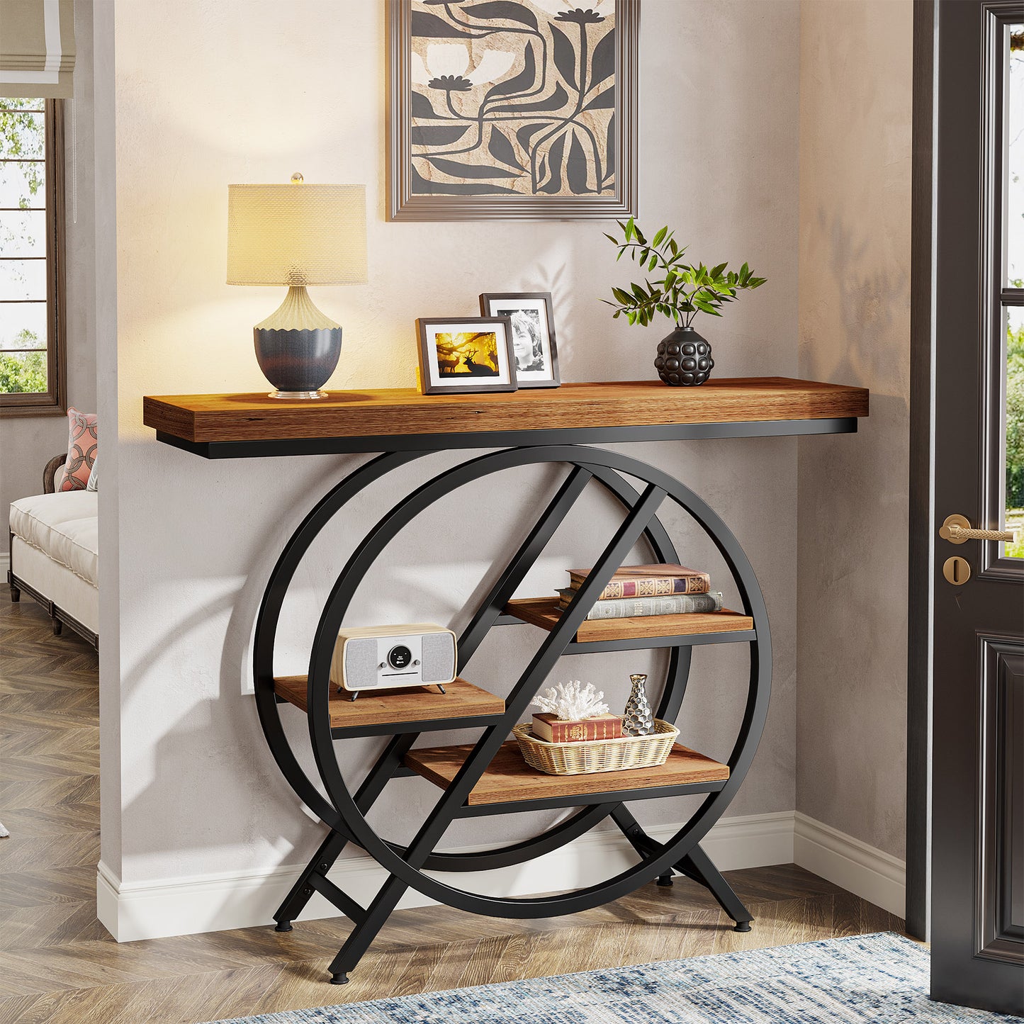 Slank Haltafelt – Smal Sofa Sidetable – Smalle Opbergtafel – Gangtafel – Metaal Houten Frame – 100 cm Breed – 4 cm Dikke Bladen – Robuust & Duurzaam