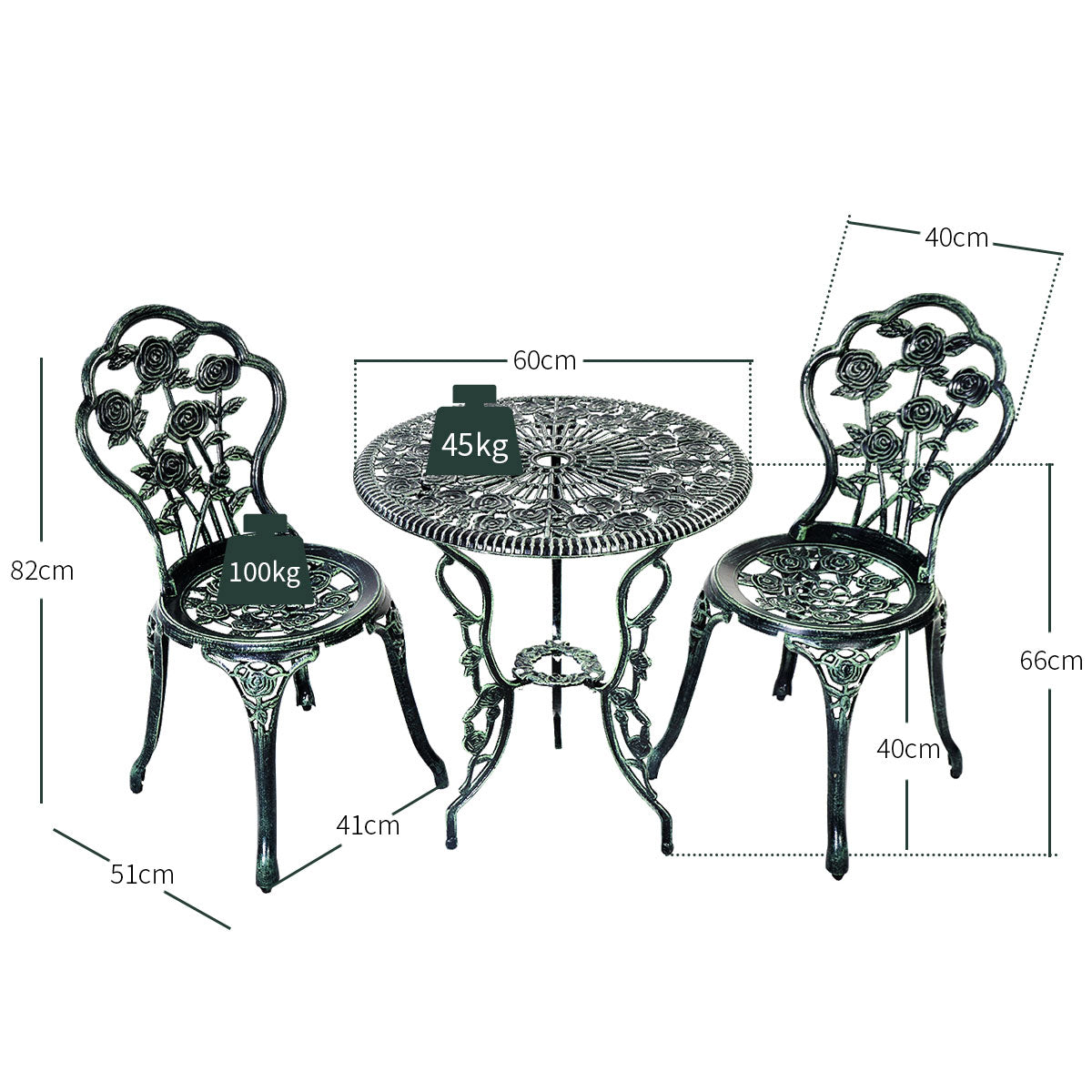 3 Piece Outdoor Bistro Set, Patio Cast Aluminum Table and Chairs, Adjustable Footpads, Perfect for Poolside, Backyard