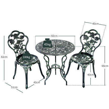 3 Piece Outdoor Bistro Set, Patio Cast Aluminum Table and Chairs, Adjustable Footpads, Perfect for Poolside, Backyard