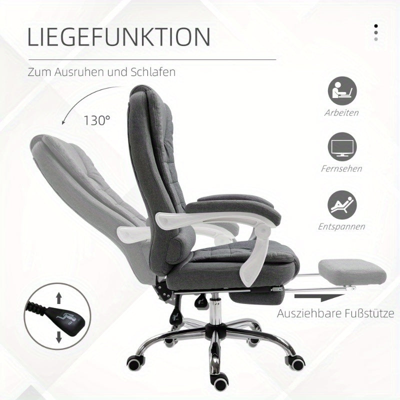 Bureaustoel – Kantoorstoel – Werkstoel – Bureaustoel Ergonomisch – Bureaustoel Grijs – Verstelbare Zithoogte – Inklapbare Voetensteun – Stevig Metalen Frame – Vijfwielige Basis