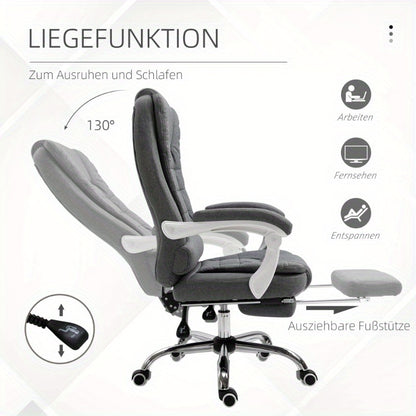 Bureaustoel – Kantoorstoel – Werkstoel – Bureaustoel Ergonomisch – Bureaustoel Grijs – Verstelbare Zithoogte – Inklapbare Voetensteun – Stevig Metalen Frame – Vijfwielige Basis