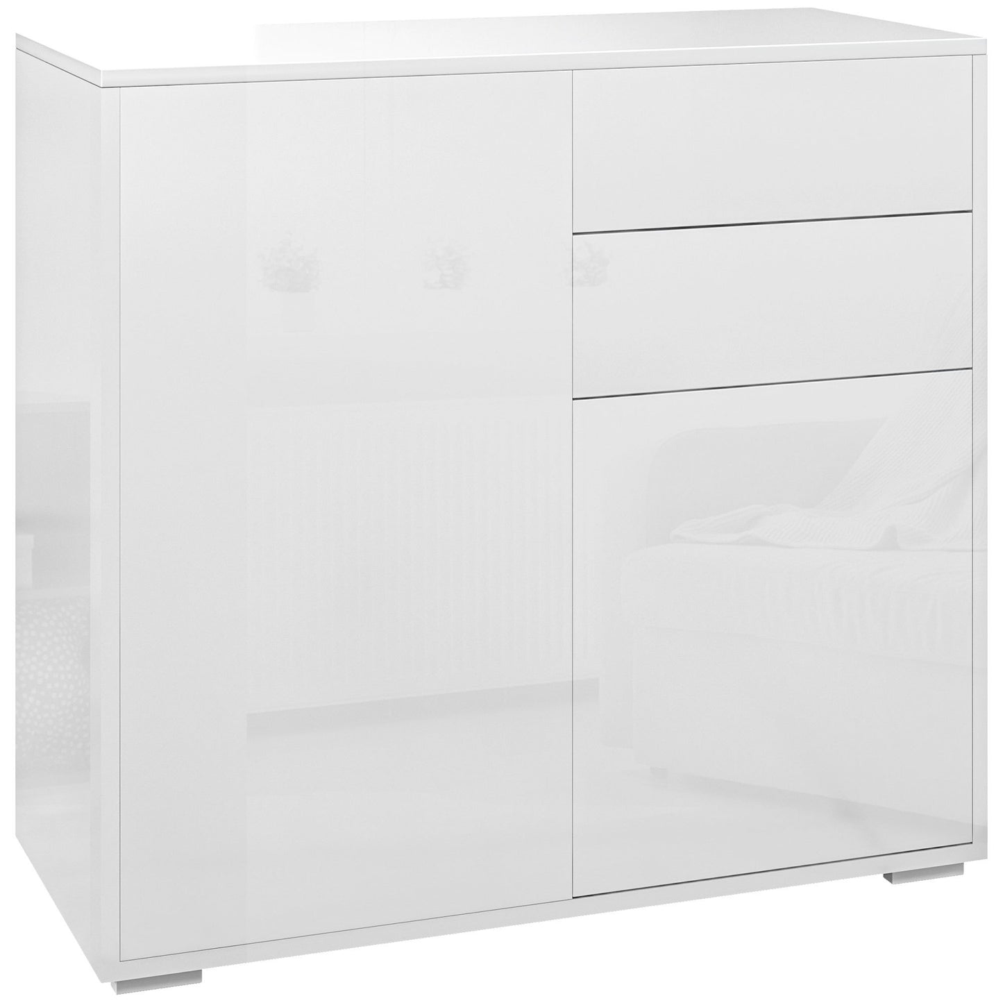 Commode – Ladekast – Opbergkast – Dressoir – Babykamermeubel – Witglanzend – 79x36x74 cm – Druk-open systeem