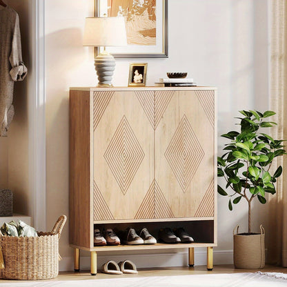Schoenenkast – Schoenenopberger – Schoenenrek – Schoenenkastje – Schoenendisplay – 6-laags met verstelbare planken – Houtcomposiet met metalen poten – Ruimte voor 24 paar schoenen – Modern design met schuine deuren