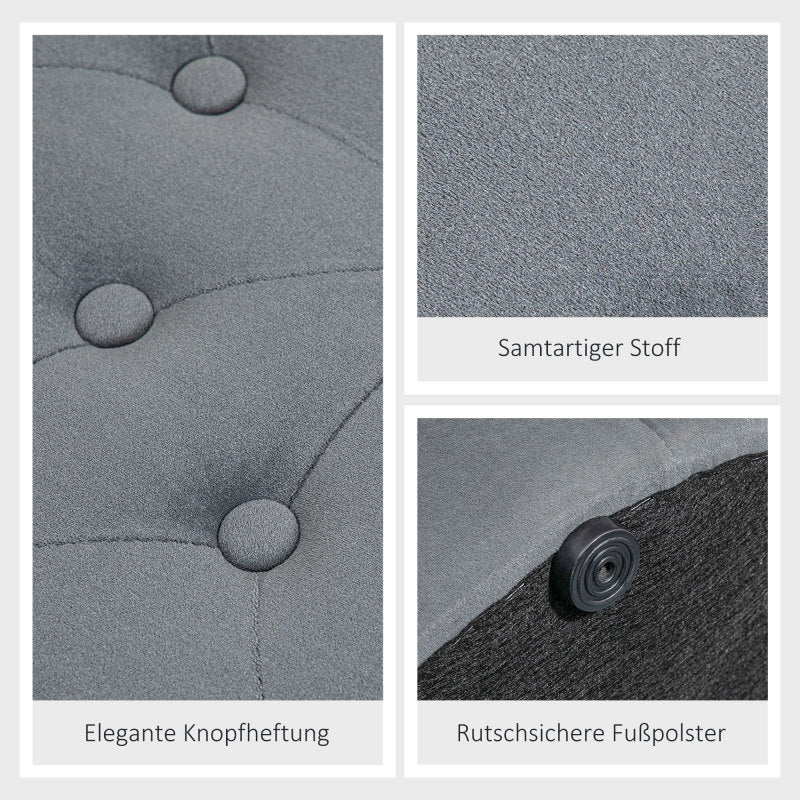 Poef – Opbergpoef – Hocker – Voetenbank – Zitzak – Ronde Grijze Velvet – Verborgen Opbergruimte – Compact Design
