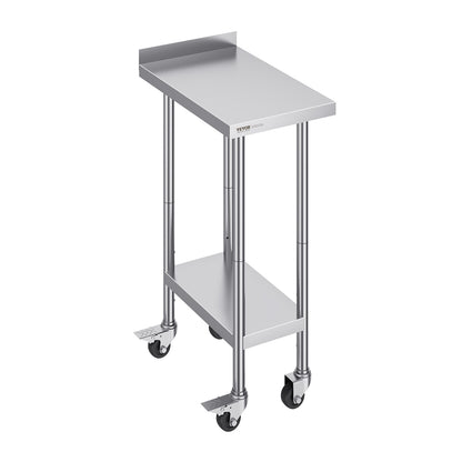Roestvrijstalen Werktafel – Werkbank – Keukentafel – Prep Tafel – RVS Werkblad – 24"x15" – Verstelbare Legplanken – Wieltjes Met Rem