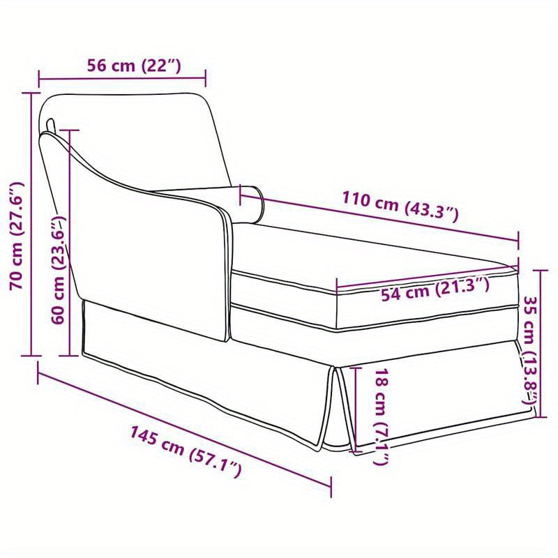 Chaise Longue – Loungebank – Ligstoel – Relaxbank – Bank met Armleuning – Lichtgrijs Velvet – Met Bolsterkussen – Stevig Metalen Frame