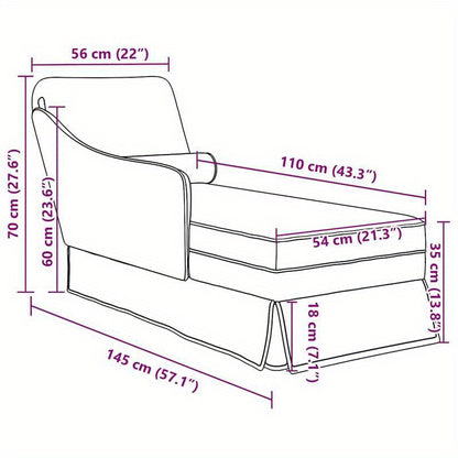 Chaise Longue – Loungebank – Ligstoel – Relaxbank – Bank met Armleuning – Lichtgrijs Velvet – Met Bolsterkussen – Stevig Metalen Frame