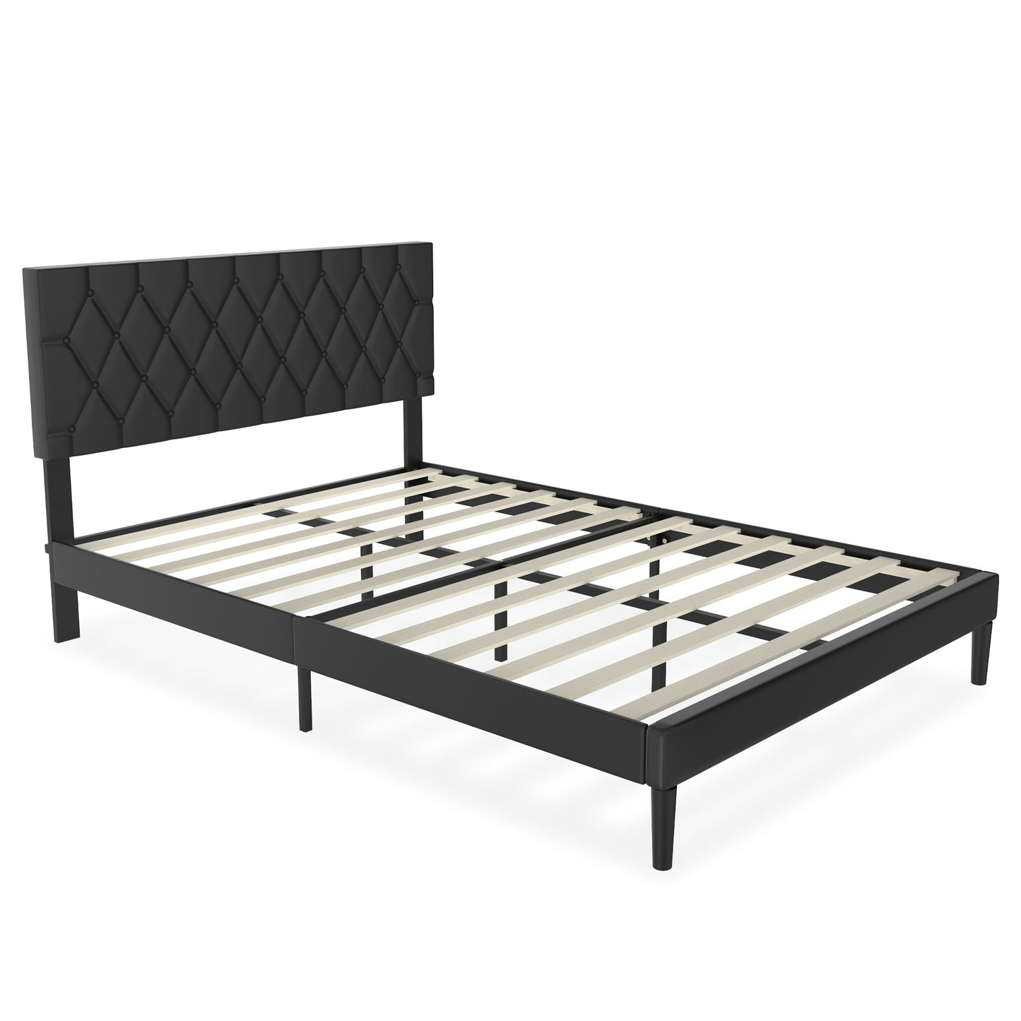 Ledikant – Babybed – Meegroeibed – Kinderbed – Babyledikant – Gestoffeerd Bedframe – 160x200 cm – Zwart Kunstleer – Met Houten Lattenbodem