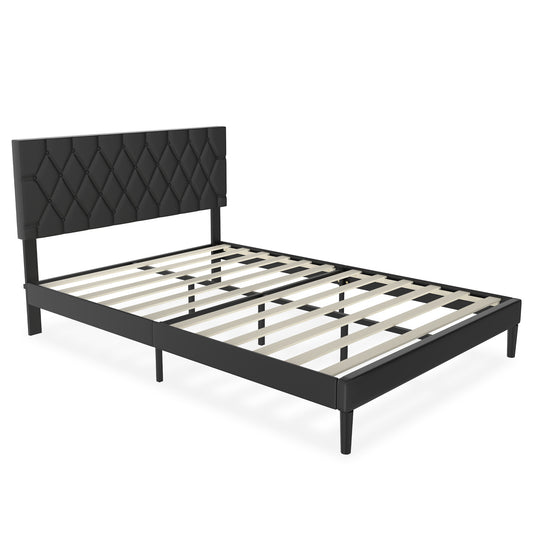 Ledikant – Babybed – Meegroeibed – Kinderbed – Babyledikant – Gestoffeerd Bedframe – 160x200 cm – Zwart Kunstleer – Met Houten Lattenbodem