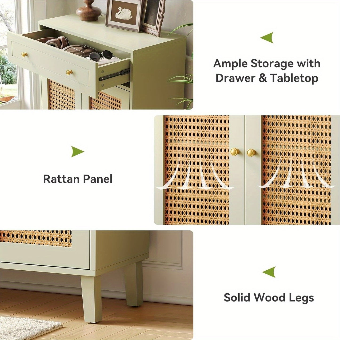 Schoenenkast – Schoenenrek – Schoenenopberger – Halkast – Schoenenkast Smal – Mintgroen Met Rattan Deuren – 4 Verstelbare Planken – Vrijstaand 80x40x111 cm
