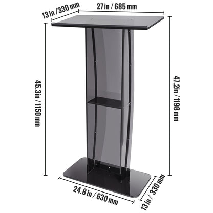 Acryl Podium – Sprekersstandaard – Presentatiepult – Lectern – Transparant Podium – Hoogte 120 cm – Dikke Heldere Acrylplaat – Opbergruimte en Penhouder – Zwarte Accenten