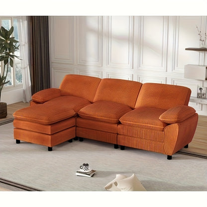 2-zits Hoekbank – Slaapbank – Hoekbank Met Slaapfunctie – Bank Met Voetenbank – Slaapbank Voor Kleine Ruimtes – Compact Ontwerp – Comfortabele Katoenen Kussens – Oranje