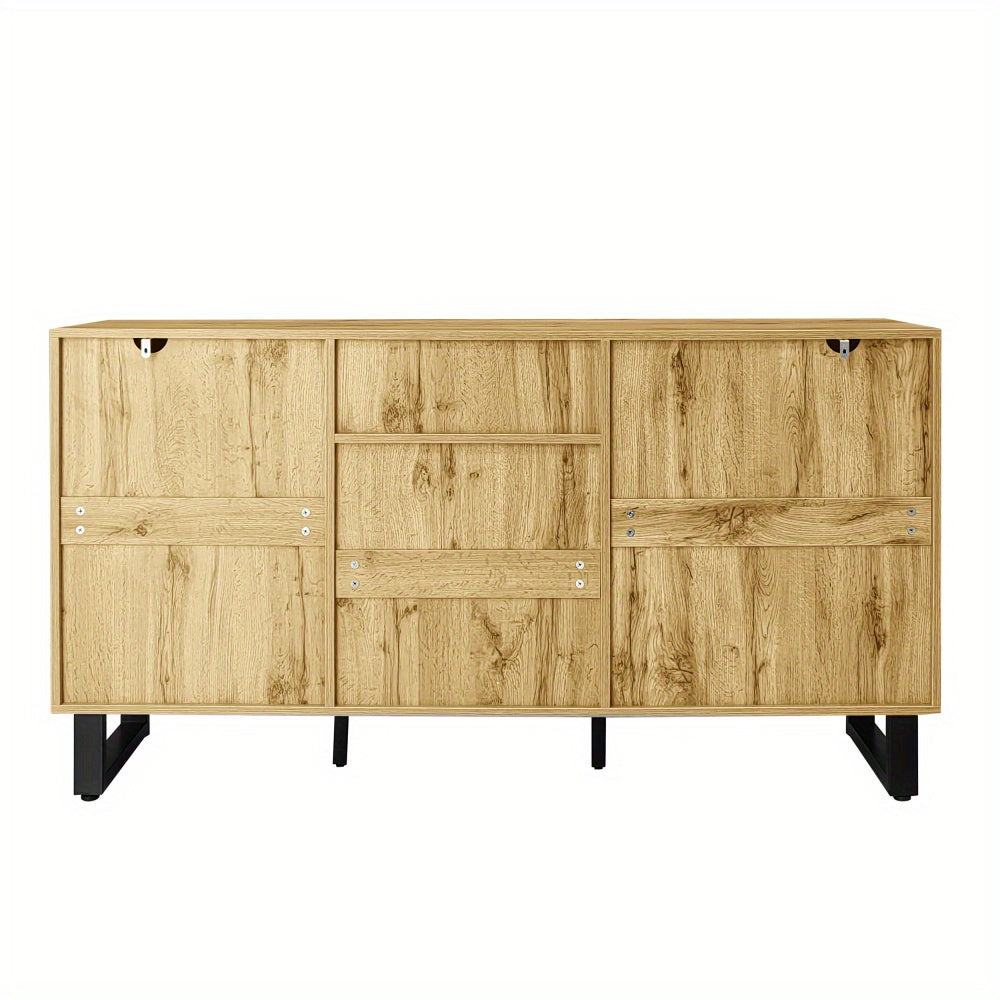 Bestekkast – Opbergkast – Ladekast – Dressoir – Commode – Multifunctioneel Design – Hardhouten & Spaanplaat Constructie – Open Vakjes – Vrijstaande Metalen Poten