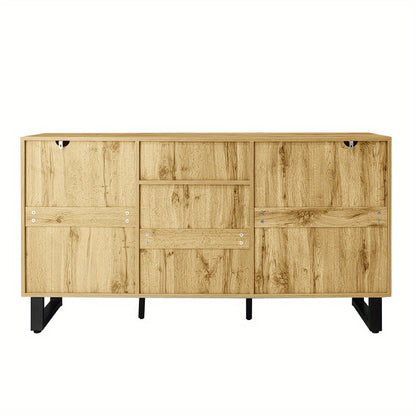 Bestekkast – Opbergkast – Ladekast – Dressoir – Commode – Multifunctioneel Design – Hardhouten & Spaanplaat Constructie – Open Vakjes – Vrijstaande Metalen Poten