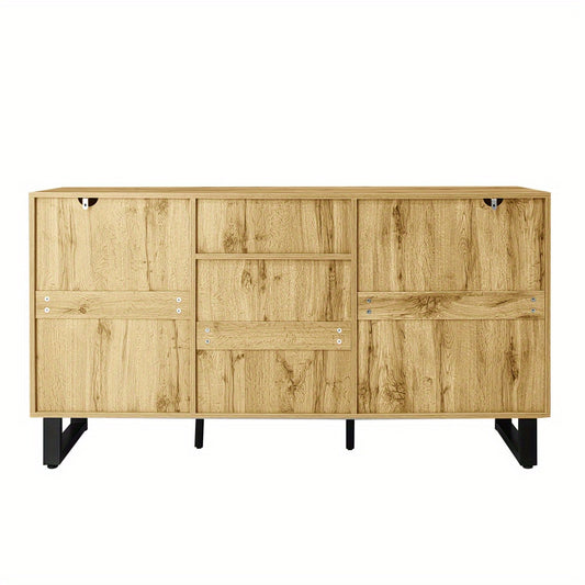 Bestekkast – Opbergkast – Ladekast – Dressoir – Commode – Multifunctioneel Design – Hardhouten & Spaanplaat Constructie – Open Vakjes – Vrijstaande Metalen Poten