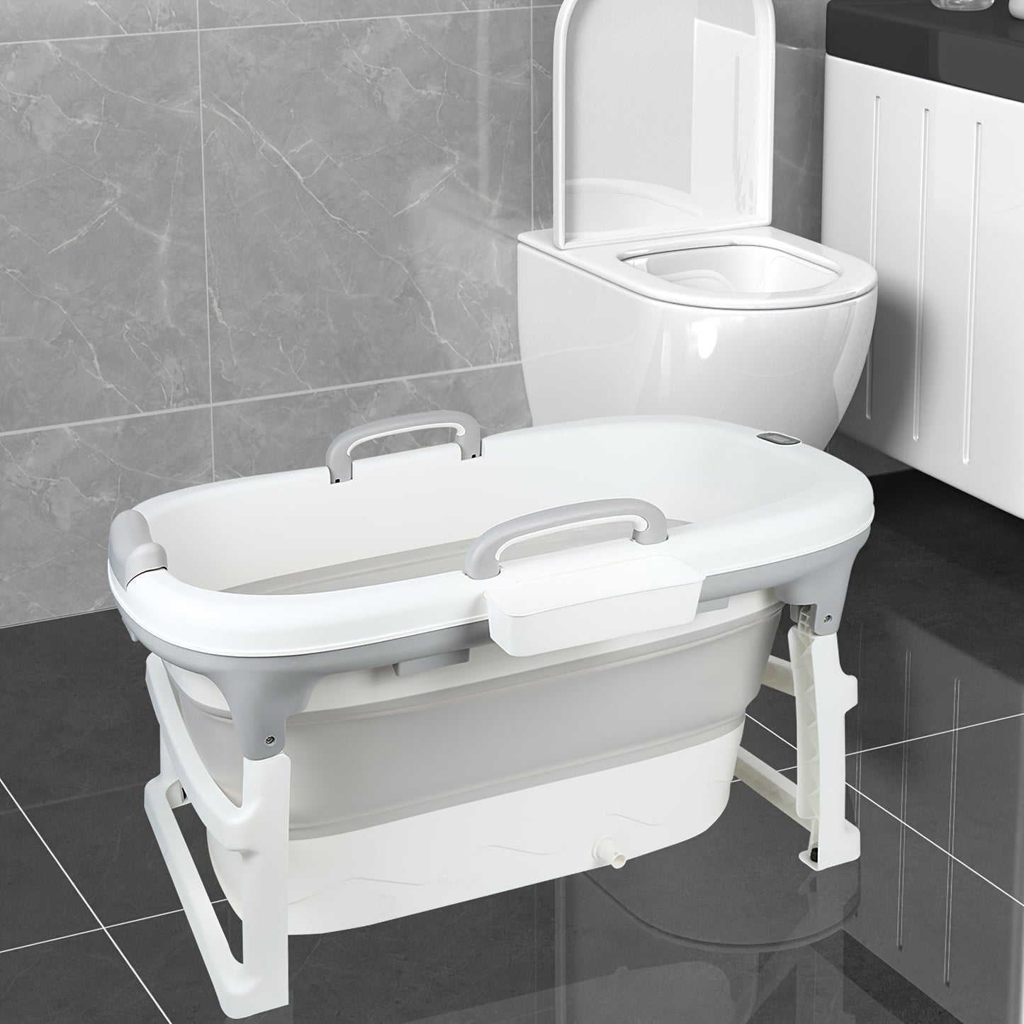 Opvouwbaar Bad – Draagbaar Bad – Inklapbaar Ligbad – Zitbad – Vrijstaand Bad – Ergonomisch Ontwerp – 2 Handvatten – 99x62x52,9 cm – Duurzaam PP Materiaal – Grijs