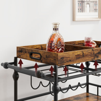 Mobiele Barwagen – Serveerwagen – Trolley – Wijnkar – Drinkkar – Retro Kleur – Hardhout – 4 Draaibare Wielen