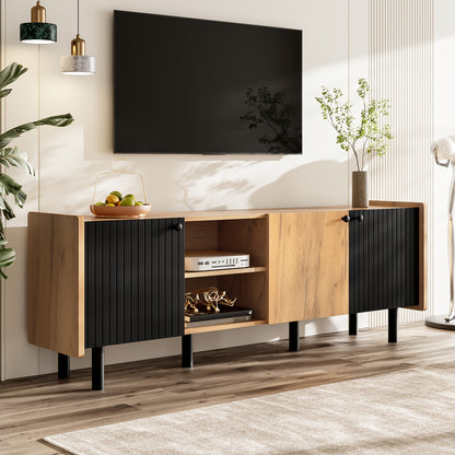 TV-kast – TV-meubel – TV-dressoir – Opbergkast – Mediameubel – Modern Design – 160 cm Zwart – Drie Deuren & Twee Compartimenten