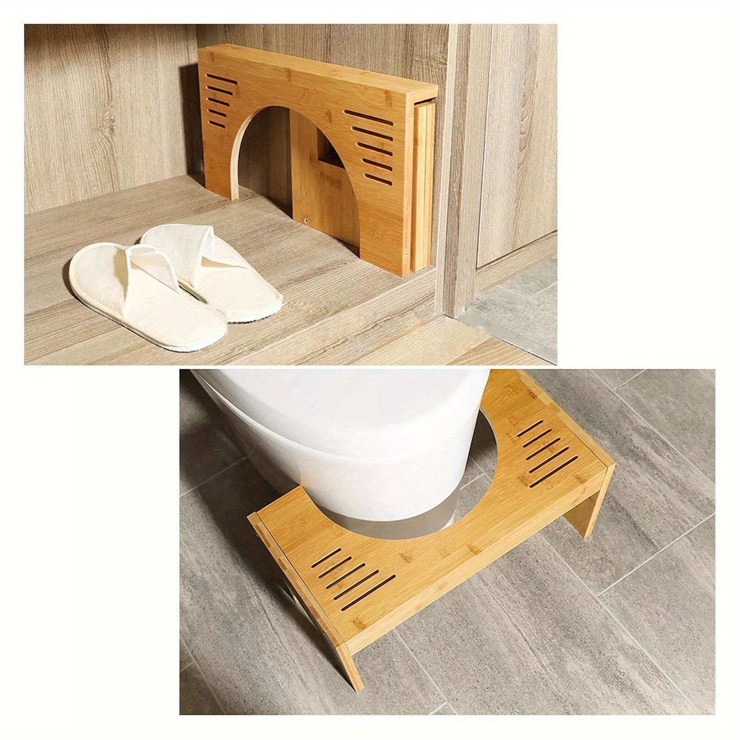 Toiletkrukje – WC Krukje – Opstapkrukje – Poepkrukje – Toiletsquat – Verstelbaar 17,8-22,9 cm – Duurzaam Bamboehout – Compact en Lichtgewicht
