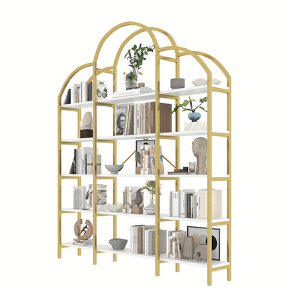 170 X 26 X 190cm Stylish Shelf, Tubular Steel MDF Material, Five Storage Levels, Unique Cloud Shape, Easy to Assemble And Clean, Golden + White, Standing Shelf