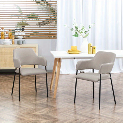 Eetkamerstoelen – Keukenstoelen – Dining Stoelen – Stoelen Met Rugleuning – Gepolsterde Stoelen – Metalen Poot – Comfortabel Zitvlak – 54x54x84 cm – Beige Modern Design