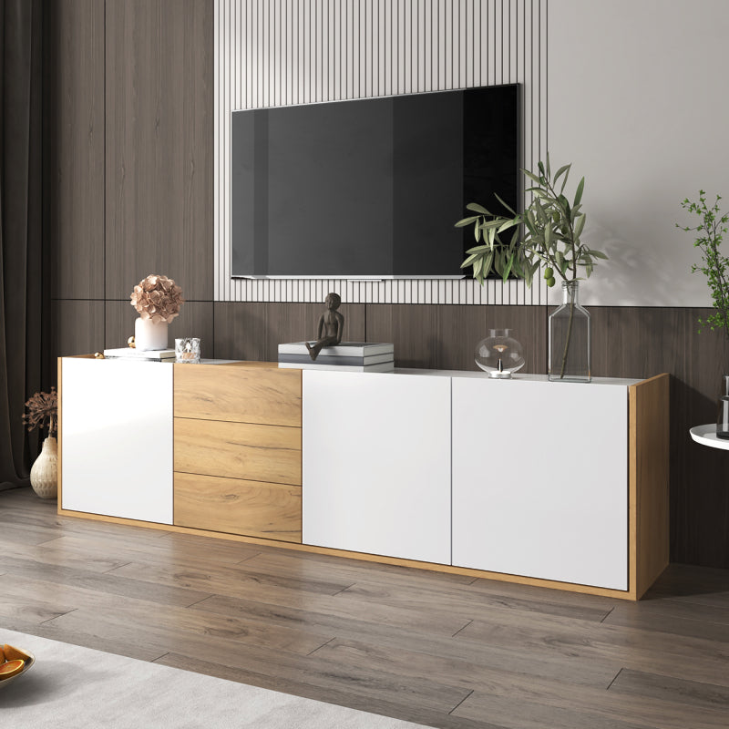 TV-meubel – TV-kast – Media Meubel – Televisie Meubel – Wandmeubel – Wit en Hout – Verstelbare Planken – MDF Duurzaam Design