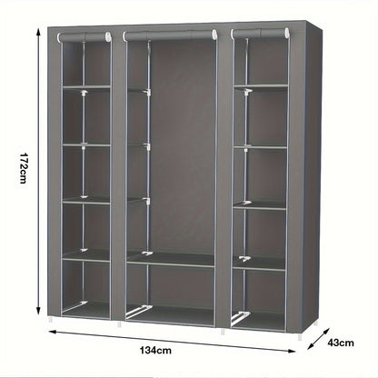 Kledingkast – Garderobekast – Opbergkast – Stoffen Kleerkast – Verplaatsbare Kast – 172x134x43 cm – Stevig Stalen Frame – 12 Open Vakken & Kledingroede